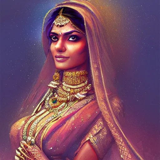 Image similar to portrait of Beautiful indian bride , full of details, matte painting, concept art, smooth, by Jordan Grimmer and WLOP，trending on artstation