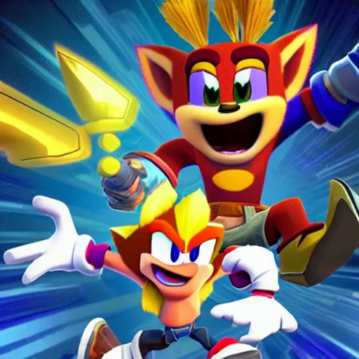 Image similar to crash bandicoot bros kirby super star ultra sonic the hedgehog gta style ratchet and clank