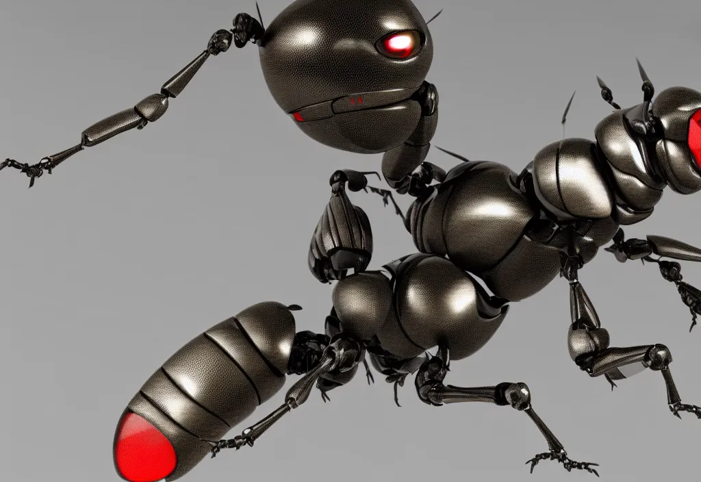 Image similar to a macro closeup of the full body of a single robotic wasp. photorealistic. unreal engine render. highly detailed.