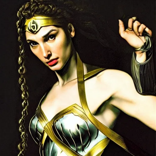 Prompt: gal gadot as medusa by caravaggio