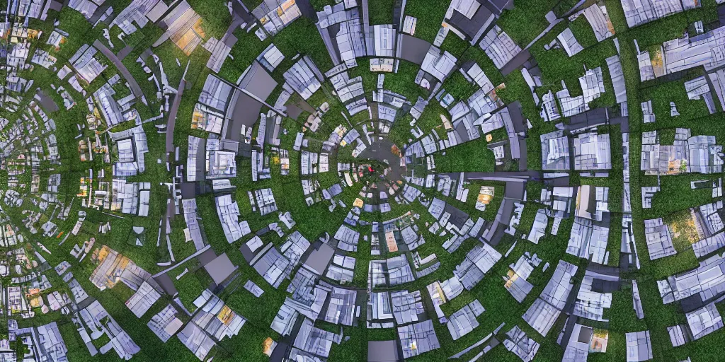 Image similar to Night view of suburb streets and residential apartment buildings in the distance. 3d spherical panorama with 360 viewing angle ready for virtual reality or vr. full equirectangular projection. low angle eye level view
