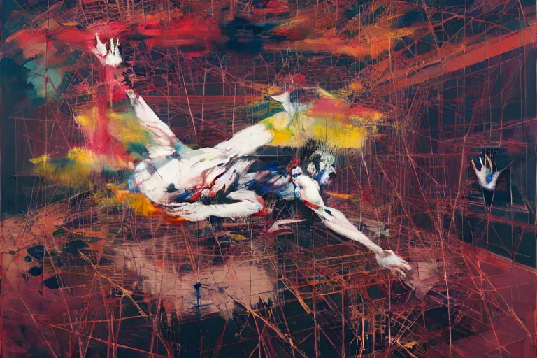 Image similar to the physical impossibility of death, in a brutalist designed space ship, rich deep colours, painted by francis bacon, adrian ghenie, james jean and petra cortright, part by gerhard richter, part by takato yamamoto. 8 k masterpiece