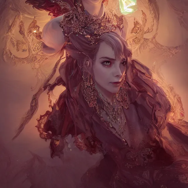 Prompt: the portrait of the lawful evil sorceress laywer personified as an absurdly beautiful, graceful, elegant, sophisticated, mature woman, an ultrafine hyperdetailed illustration by irakli nadar, intricate linework, bright colors, octopath traveler, final fantasy, unreal engine 5 highly rendered, global illumination, radiant light, detailed and intricate environment
