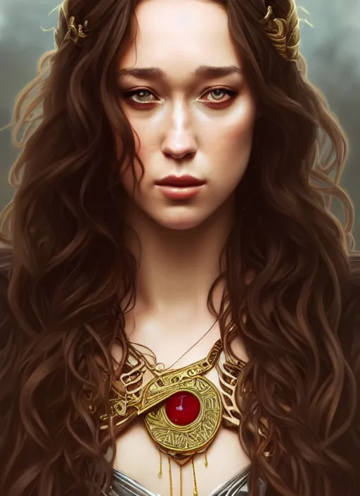 Image similar to portrait of alycia debnam - carey as a vampire lord, jewelry, greek, ruby, intricate, headshot, highly detailed, digital painting, artstation, concept art, sharp focus, cinematic lighting, illustration, art by artgerm and greg rutkowski, alphonse mucha, cgsociety