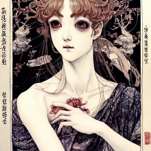 Image similar to prompt: Portrait painted in renaissance style drawn by Vania Zouravliov and Takato Yamamoto, inspired by Fables, china doll face, smooth face feature, intricate oil painting, high detail, sharp high detail, manga and anime 2000