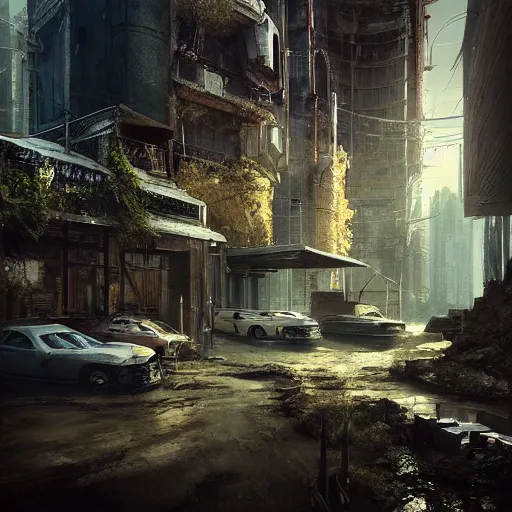 Prompt: michal karcz grunge painting of a beautiful landscape. , cyberpunk theme, detailed, elegant, intricate, 4k,