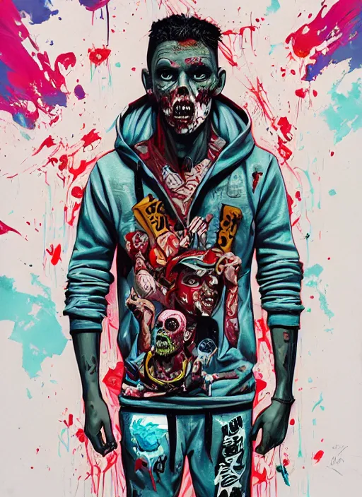 Image similar to zombie full body male modeling hiphop streetwear drip, tristan eaton, victo ngai, artgerm, rhads, ross draws