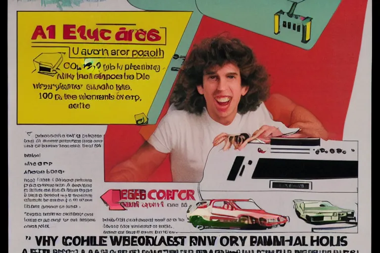 Image similar to a 1 9 8 5 electronics ad in the style of andy zito