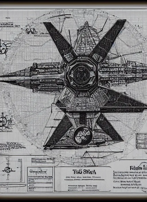 Image similar to detailed map of a tie fighter, detailed, cartography, technical drawing, blueprints, detailed, descriptive, directions, pictographs