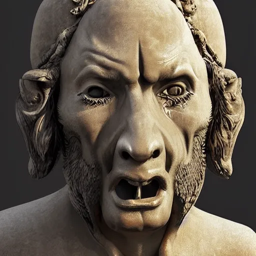 Prompt: portrait of ancient silly greek man with big eyes and sharp nose and open mouth. fine detail. artistic painting by lurid, unreal engine