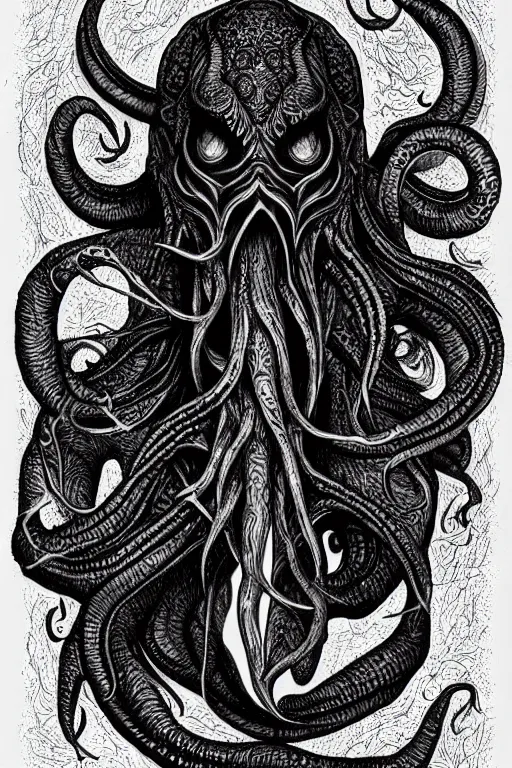 Image similar to black ink on paper, illithid cthulhu, trending on artstation, beautiful, intricate, detailed