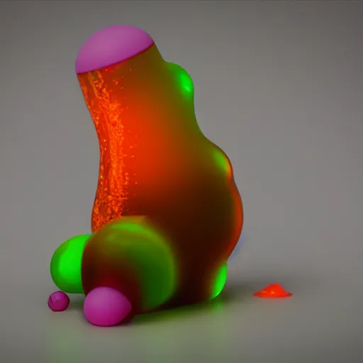 Image similar to lava lamp, gelatinous cute creature inside, happy, playful, vivid, globules, 8 k, octane render