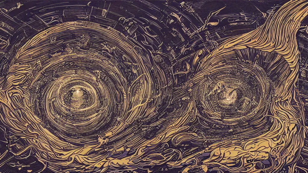 Prompt: highly detailed illustration of a universe vortex by moebius, nico delort, oliver vernon, kilian eng, joseph moncada, damon soule, manabu ikeda, kyle hotz, dan mumford, otomo, 4 k resolution