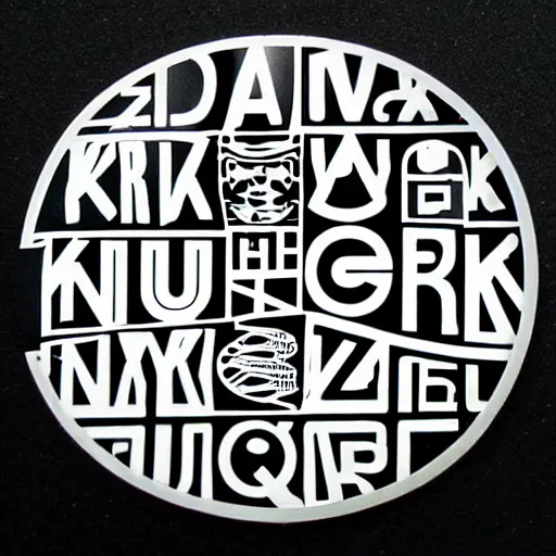 Image similar to black on white graphic design stickers in style of david rudnick, eric hu, y 2 k,