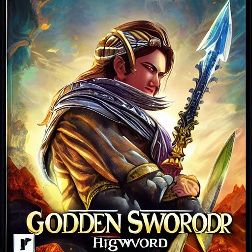 Prompt: video game box art of a game called golden sword, highly detailed cover art.