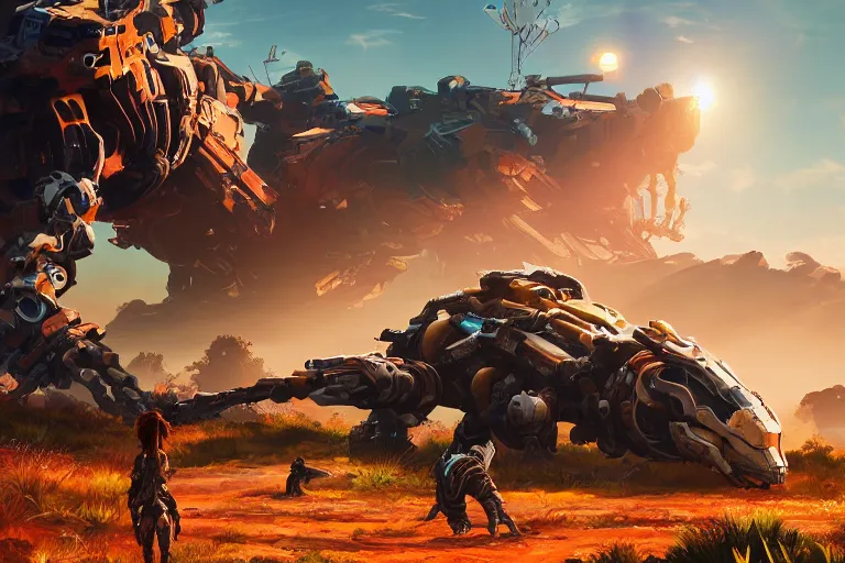 Image similar to shell - walker machine mecanical creature robot of horizon forbidden west horizon zero dawn radiating a glowing aura global illumination ray tracing hdr fanart arstation by ian pesty and alena aenami artworks in 4 k