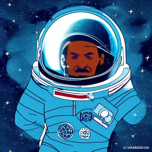 Prompt: astronaut drifting in space staring back at the earth in the style of Alexei Vella