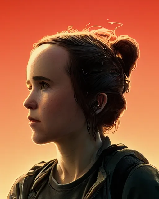 Prompt: highly detailed vfx portrait of ellen page as terminator, stephen bliss, unreal engine, greg rutkowski, loish, rhads, beeple, makoto shinkai and lois van baarle, ilya kuvshinov, rossdraws, tom bagshaw, alphonse mucha, global illumination, detailed and intricate environment