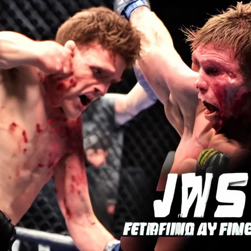 Image similar to willem dafoe versus jerma 9 8 5 fighting in a mixed martial arts game, 4 k, dramatic, blood, intense, realistic, full body