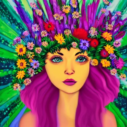 Image similar to surreal flowerheaded girl, flowerfield