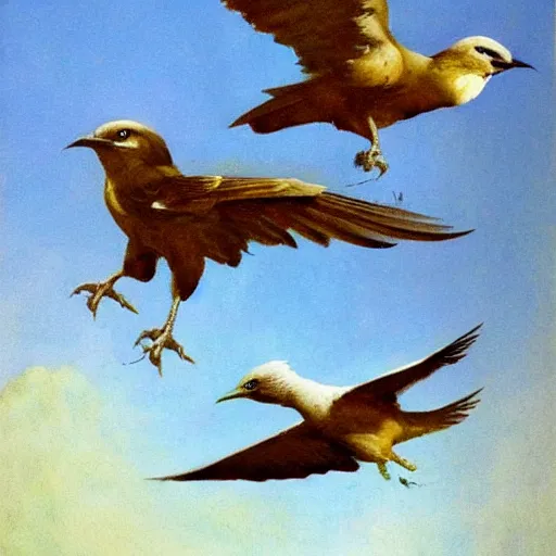 Prompt: birds by frank frazetta