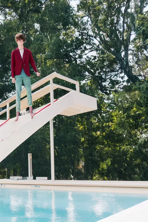 Image similar to troye sivan standing on the diving board, red weapon 8 k s 3 5, cooke anamorphic / i lenses, highly detailed, cinematic lighting