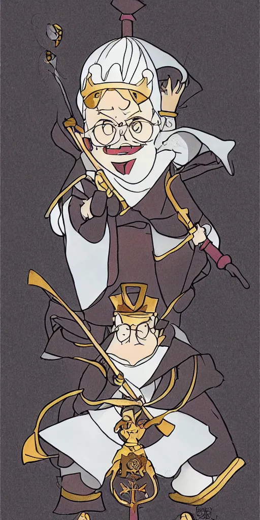 Prompt: the pope drawn by studio trigger, in the style of Little Witch Academia