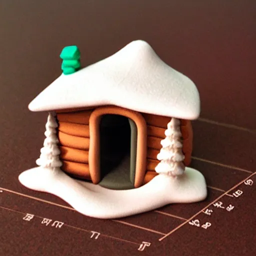 Image similar to cute clay model 3 d printed isometric cozy winter cabin at twilight, nintendo art