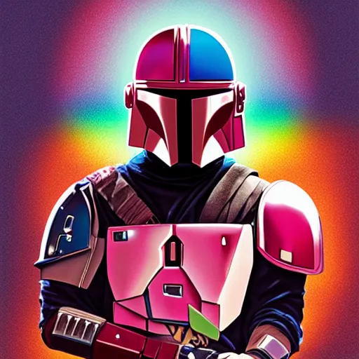 Image similar to the mandalorian wearing a pride flag cape by ilya kuvshinov katsuhiro otomo