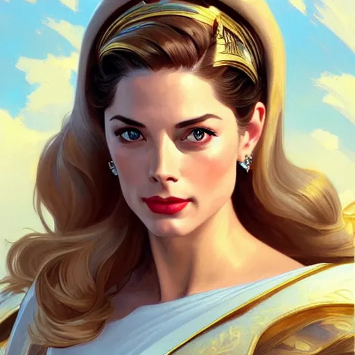 Image similar to A combination of Grace Kelly's and Kristin Kreuk's and Ashley Greene's faces as She-Ra, western, D&D, fantasy, intricate, elegant, highly detailed, digital painting, artstation, concept art, matte, sharp focus, illustration, art by Artgerm and Greg Rutkowski and Alphonse Mucha