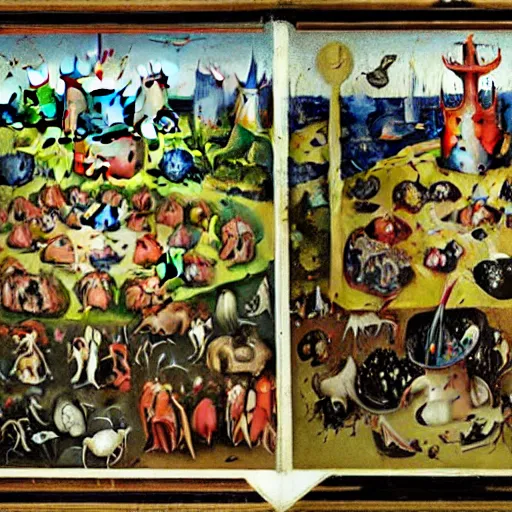 Image similar to isometric game, garden of earthly delights, by hieronymous bosch
