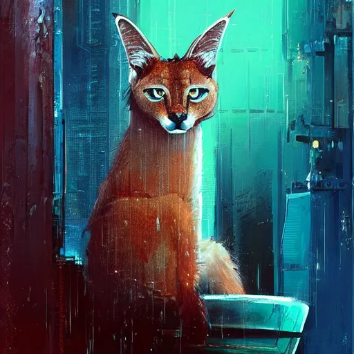 Prompt: cyberpunk cute caracal in a bathtub, by Alena Aenami, by Guy Denning