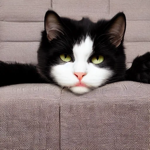 Prompt: Cat-boy with black fur laying on a couch