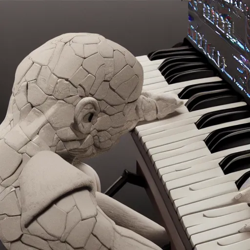 Prompt: a keyboard player made of clay, hyper detailed, 8 k, photorealistic, unreal engine, trending on artstation,