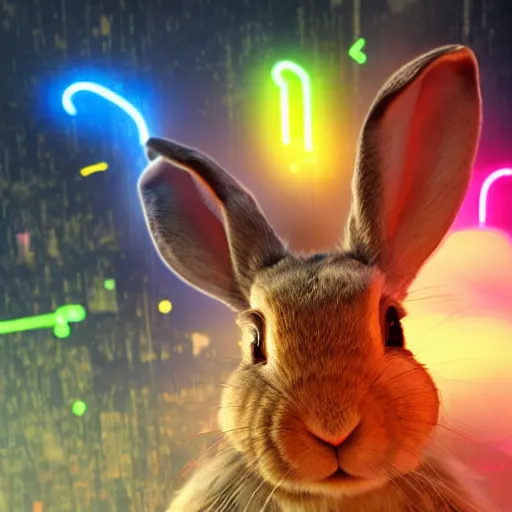 Prompt: A rabbit, video games, screaming in anger, wearing a neon headset, realistic, HDR shot