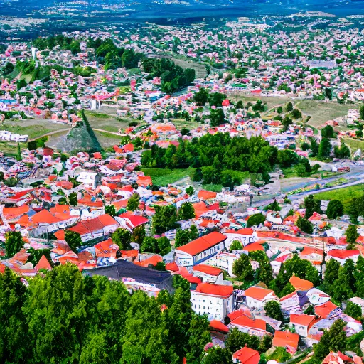 Image similar to the mioveni town from Romania, wide shot, photo realistic, 8k uhd, extremely high detail