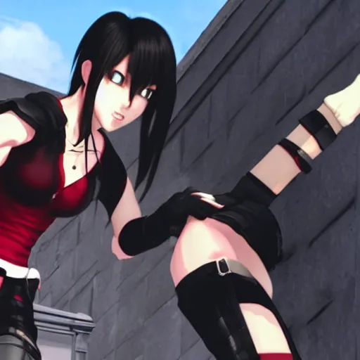 Image similar to tifa fight with a genshin impact charater.