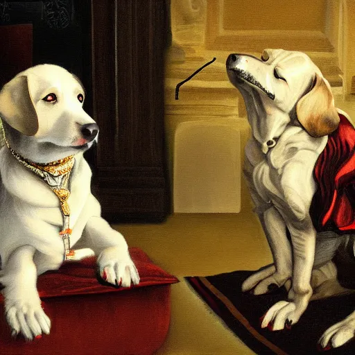 Prompt: A dog snooping the rapper Snoop Dogg, rococo painting, smooth, sharp focus,, pixiv, ultra highly detailed