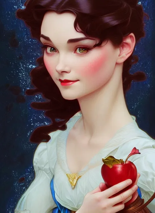 Image similar to portrait of disney snow white, intricate, elegant, highly detailed, my rendition, digital painting, artstation, concept art, smooth, sharp focus, illustration, art by artgerm and greg rutkowski and alphonse mucha and uang guangjian and gil elvgren and sachin teng, symmetry!!