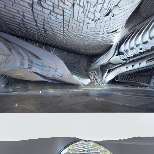 Image similar to sci-fi speed dynamic y o x u shape wall structure on the coronation of napoleon painting and digital billboard in the middle, unreal engine 5, keyshot, octane, artstation trending, ultra high detail, ultra realistic, cinematic, 8k, 16k, in style of zaha hadid, in style of photogrammetry point cloud, in plastic,dark, tilt shift,