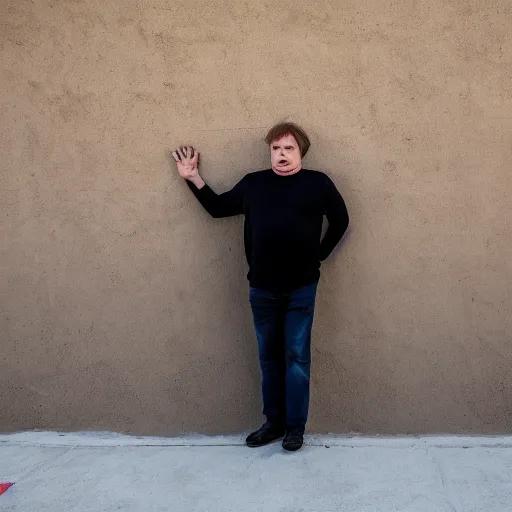 Image similar to Mike Myers (Actor/Comedian) gazing at the US-Mexican Wall, XF IQ4, f/1.4, ISO 200, 1/160s, 8K, RAW, unedited, symmetrical balance, in-frame