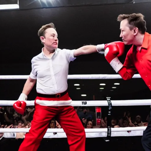 Image similar to trump and elon musk in a boxing ring