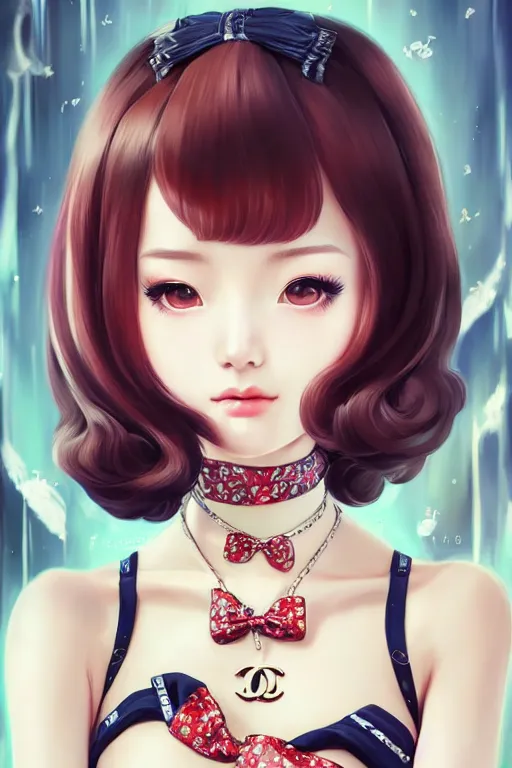 Image similar to a pin up and beautiful fashion dreamlke japan girl with lv jewelry, character art, art by artgerm and wlop and and ilya kuvshinov, hyperdetailed, 8 k realistic, symmetrical, frostbite 3 engine, cryengine, dof, trending on artstation, digital art, chanel, dior, fantasy background