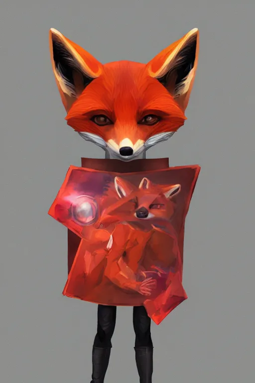 Image similar to a humanoid fox wearing scientist's clothes holding a red chemical, digital painting, masterpiece, digital art, high quality, highly detailed, concept art, trending on deviantart, high coherence, anatomically correct, five fingers, cinematic, high definition, path traced, laboratory background