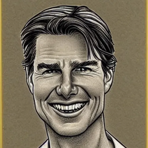 Image similar to a portrait drawing of Tom Cruise drawn by Robert Crumb