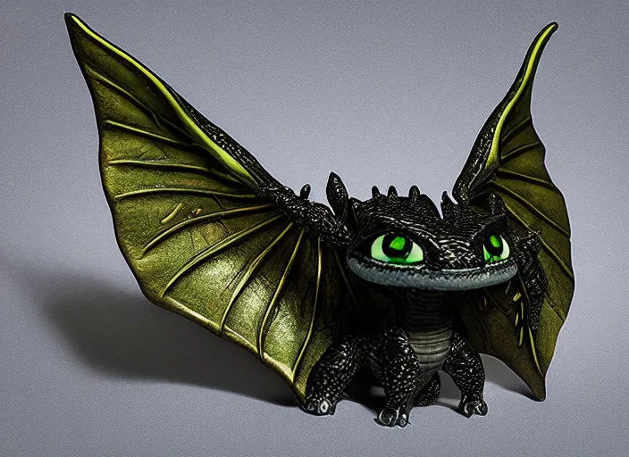 Prompt: realistic glowwave minature of toothless on a mysterious world, hyper realism, intricate detailed, 1 0 0 mm, photography, studio quality, smooth