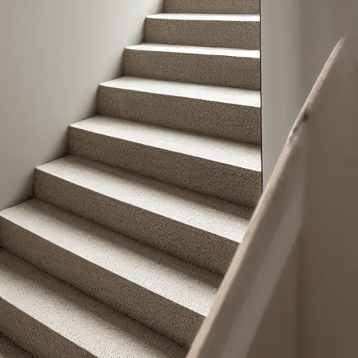 Image similar to liminal space beige and light brown and white colors, minimalistic, interior design, stairs