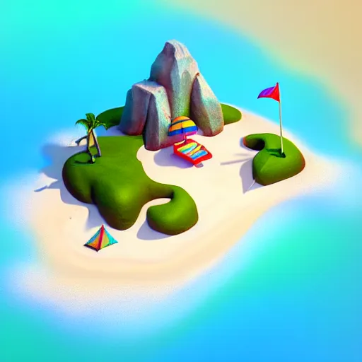 Image similar to Isometric 3D Fantasy Cute Beach, Smoth 3D Illustration, soft render, Servando Lupini, handpaint texture, Blender, 3DCoat