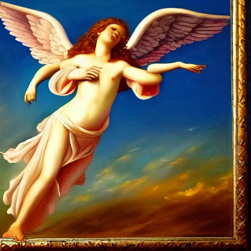 Image similar to angel ascending to heaven, oil painting, beautiful