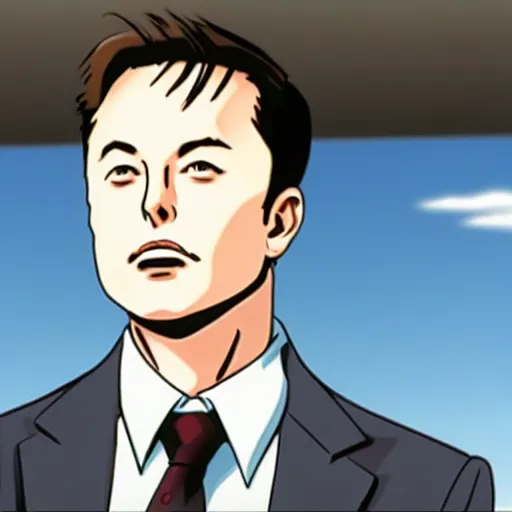 Image similar to elon musk, screenshot from a 2012s anime